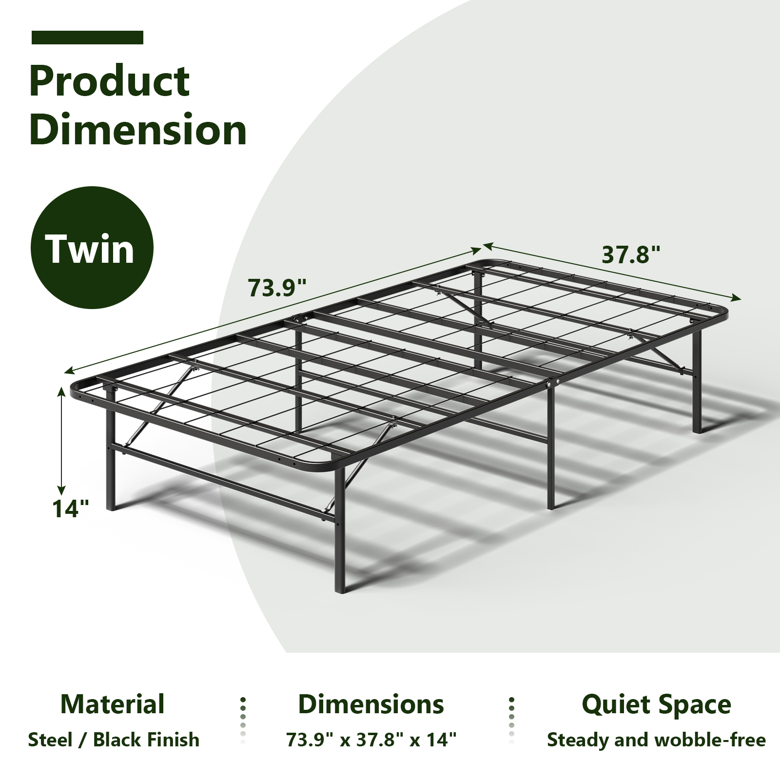 WASUHE 14" Height Twin Bed Frame, Heavy-Duty Foldable Metal Bed Frame with Underbed Storage, No Box Spring Needed - Quiet & Easy to Assemble , Ideal for Bedrooms, Apartment & Dorm Rooms, Black
