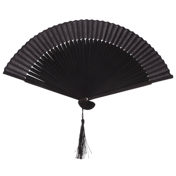 FENGGUIQU Chinese Style Folding Hand Fan Fabric Black Dance Performance 1Set for Women