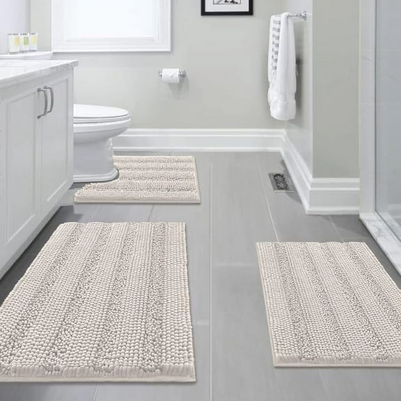 PrimeBeau Luxurious Non-Slip Absorbent 3 Piece Bathroom Rugs Set, Soft Bath Mat for Tub, Shower, Toilet