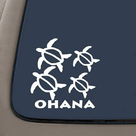 Ohana Hawaiian Sea Turtle Family With 3 Babies Decal Sticker | 6-Inches Wide By 5.8-Inches Tall | Premium White Vinyl Decal | Car Truck Van SUV Laptop Macbook Wall (Best Suv For Family Of 4)
