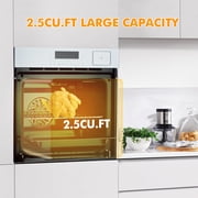 24 Single Electric Wall Oven with Convection Feature, 2.5 Cu.Ft. Stainless Steel Built-In Electric Oven with 108 Smart Menus, 8 Baking Modes, Timer, Safety Lock for Kitchen