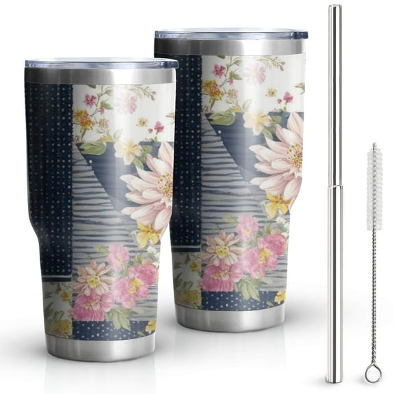 30oz Pioneer Flower Tumblers Stainless Steel Tumbler with Lid and Straw,Vacuum Insulated Double Wall Travel Tumbler Cups Mug with Cleaning Brush for Coffee,Tea