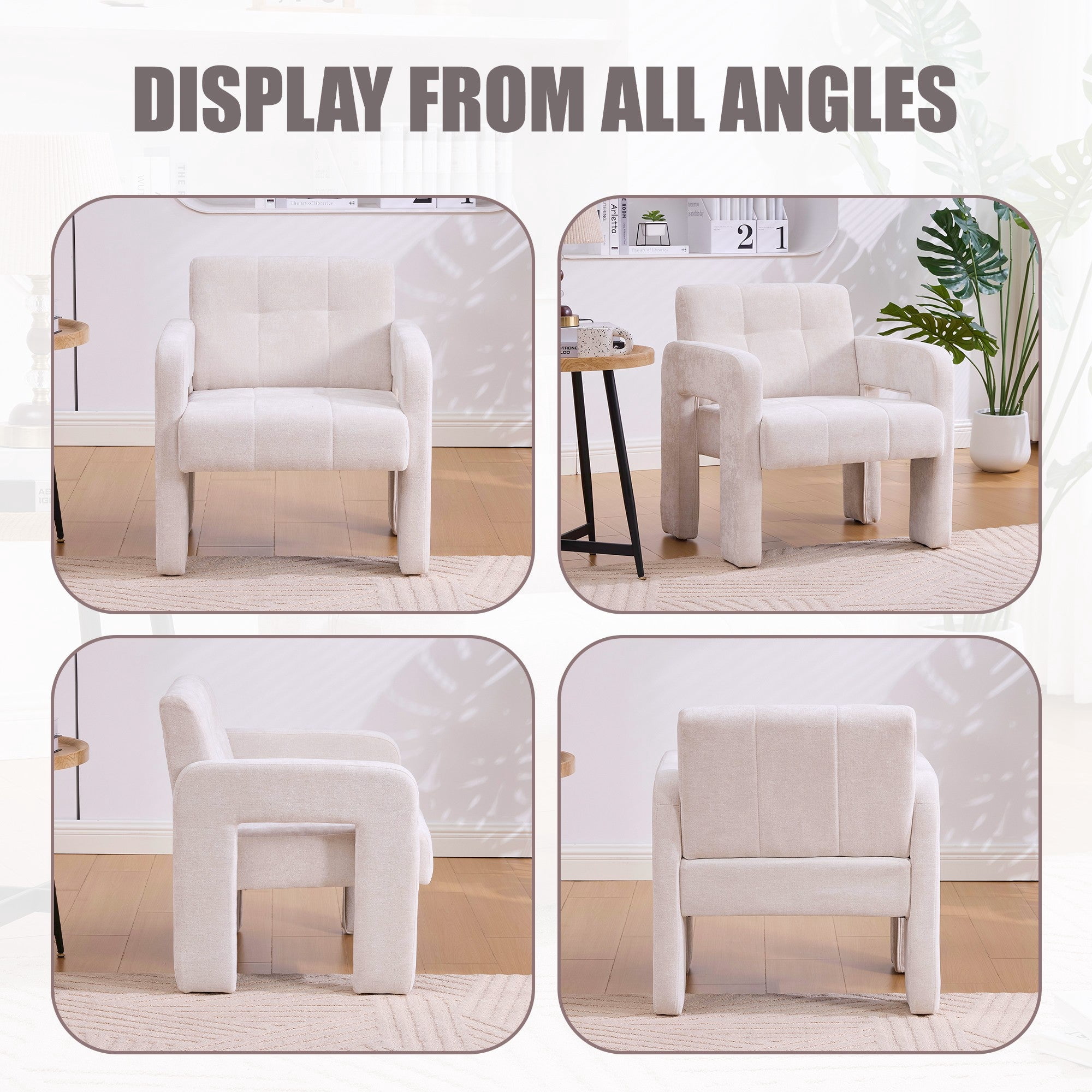 Sailvan Modern Minimalist Single Armchair,Soft Chenille Accent Chair for Living Room,Bedroom & Office,Comfy Nordic Reading Chair Beige