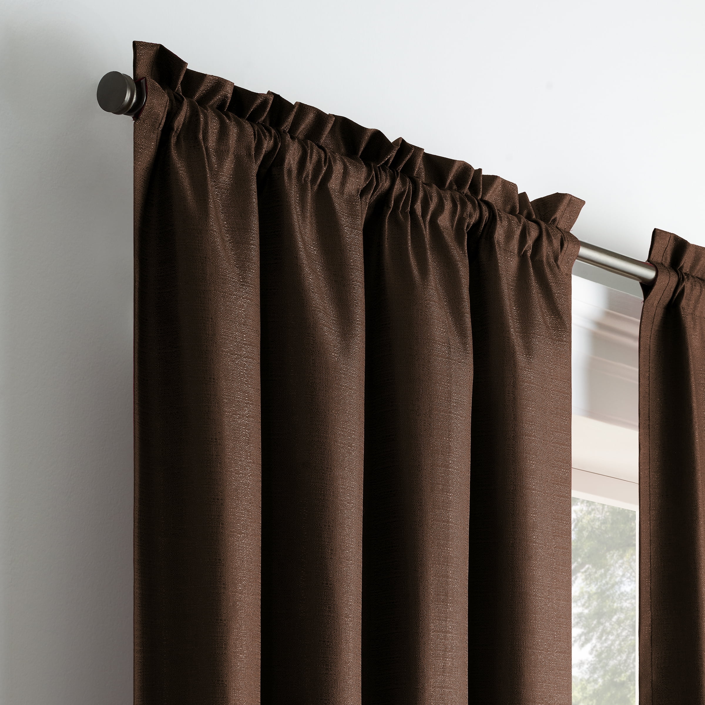 Eclipse Samara Solid Color Blackout Rod Pocket Single Curtain Panel, Espresso, 42" W x 63" L