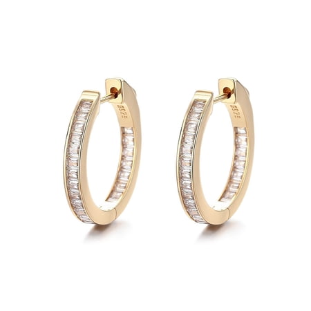 14K Gold Plated Hoop Earring with in and out Emerald-Cut Simulated Diamonds