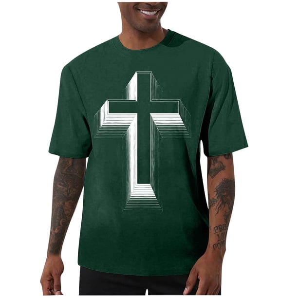 Camisas de Manga Corta de los Hombres Casual Pascua-Impresión Suelta Deportes Elásticos Cuello Redondo, Suave Blusa de Poliéster Spandex