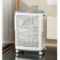 thumbnail image 2 of Perforated Plastic Rolling Laundry Hamper with Lid - 70L Large Capacity Mobile Storage Basket, White Portable Laundry Basket with Handle for Home Use, 2 of 7