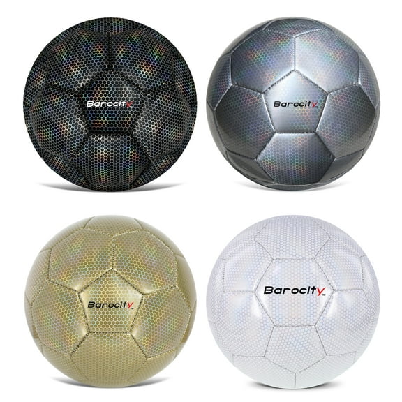 Barocity Iridescent Soccer Balls Set of 4 – Black, Gold, Silver, White Official Match Ball with Reflective Hex Pattern, Sport Soccer Balls for Indoor and Outdoor Training and Practice Games - Size 3