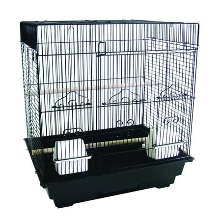 YML 3/8" Bar Spacing Square Top Small Bird Cage with Large Swing Out Door and Bottom Tray, 18" x 14" - Black