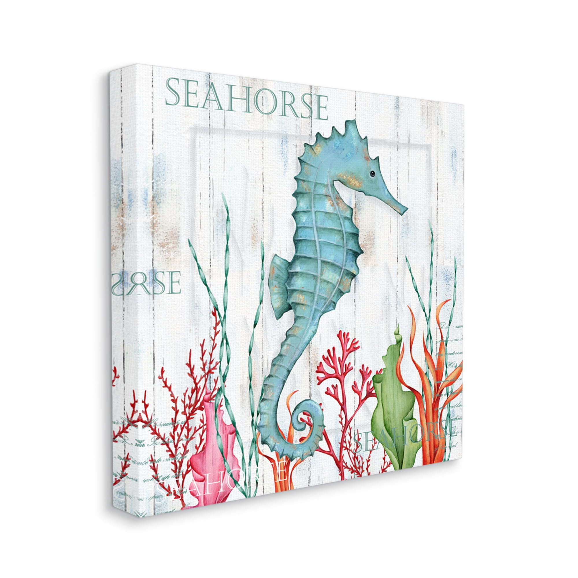 Stupell Industries Seahorse on Rustic Plank Pattern Animals & Insects Painting Gallery Wrapped Canvas Print Wall Art, 36 x 36