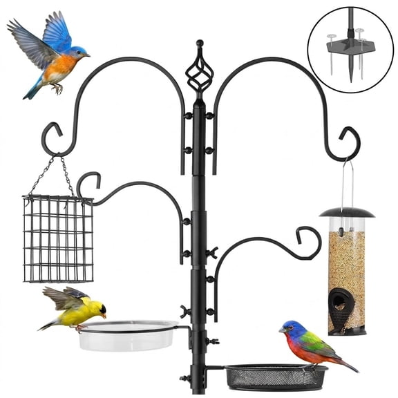 Jill Deaaa 92βInch Bird Feeding Station Kit, HeavyβDuty Steel Bird Feeder Pole with 4 Hooks, Bird Bath & Mesh Tray, MultiβFeeder Hanging Stand for Garden Patio Yard