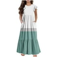thumbnail image 1 of Bwiyojiz Robe d'Été pour Filles, Tailles Mode 130-160, Manches Courtes, Col Rond, Couleur Unie, Vert, 1 of 5