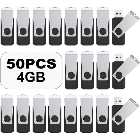 50PCS 4GB Bulk USB 2.0 Flash Drive Memory Stick USB Drive Thumb Drives USB Stick Swivel Memory Stick Thumb Drives Pen Drive (4GB, 50 Pack, Black)