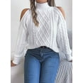thumbnail image 4 of Womens Cold Shoulder Sweaters 2025 Fall Winter Long Sleeve Soft Chunky Cable Knit Pullovers Jumper Tops White XL, 4 of 8