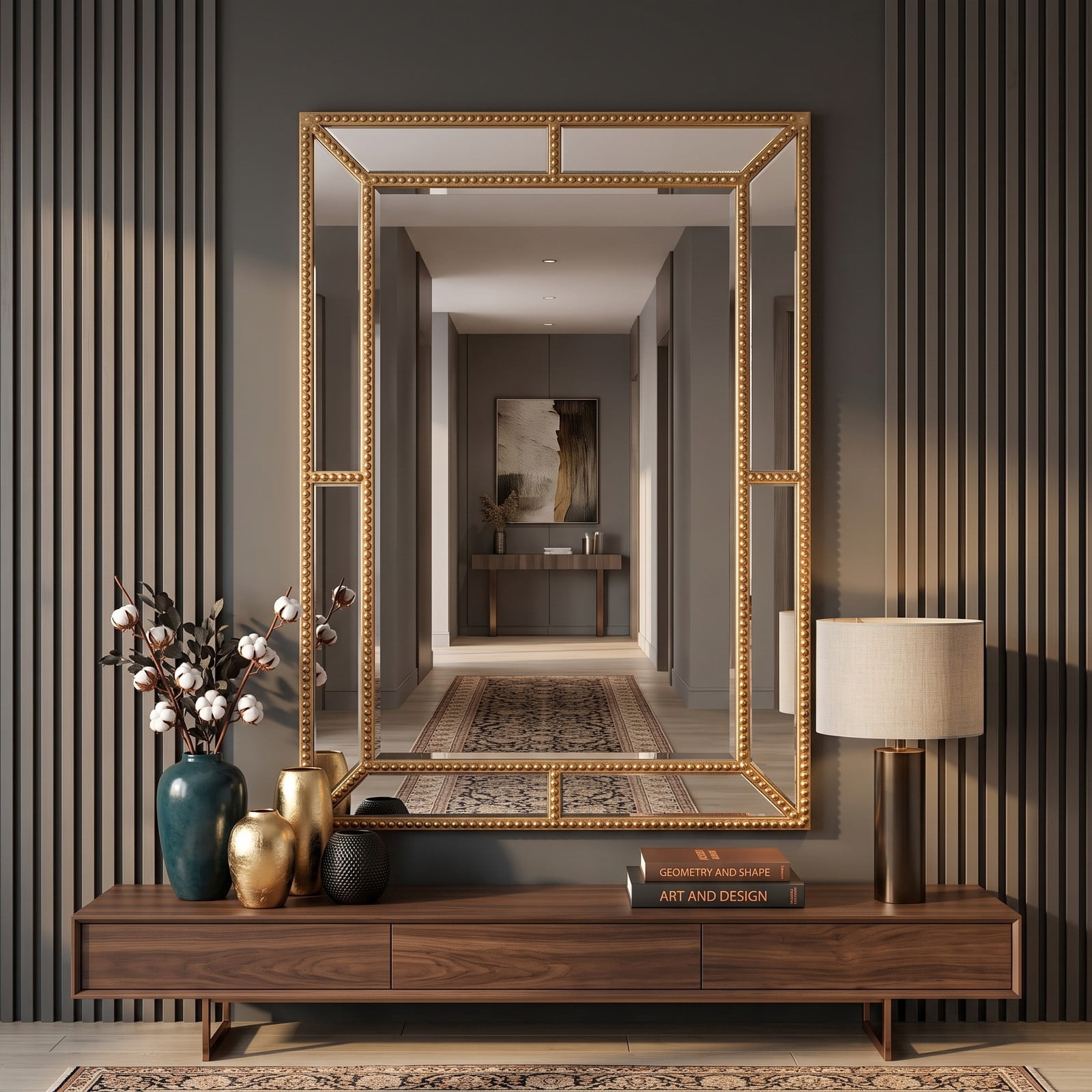 ALPULON 36 x 24 Inch Gold Wall Mirror with Beaded Metal Frame, Rectangular Vanity Mirror for Living Room Bedroom Entryway Bathroom Vertical or Horizontal Hanging, Gold