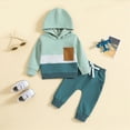thumbnail image 2 of Xudanell Toddler Boy Clothes Pullover Hoodies Plus Size Pants Cute Outfits 0-3 Months Patchwork Hooded T Shirt Baby Boy Clothes Green 2-3 Years, 2 of 7