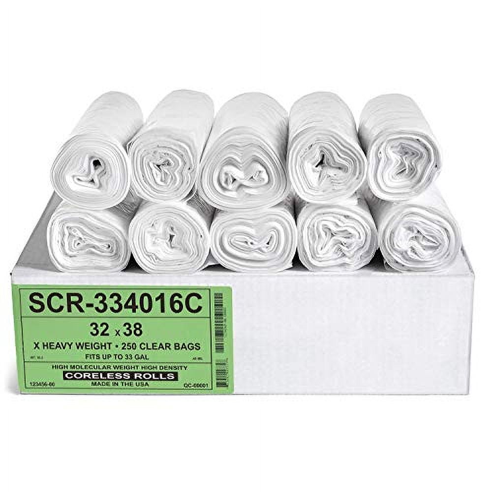 Aluf Plastics 33 Gallon Clear 16 Micron (eq) Trash Bags - 32" x 38" - Pack of 250 - For Home, Office, Bathroom