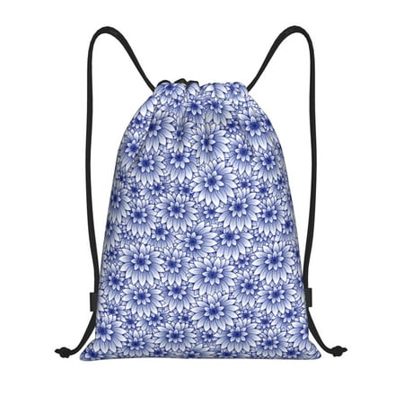 Zufioo Blue And White Flowers Sports Cinch Sack Gym String Bags Machine Washable Heavy Duty String Backpack for Men Women-Small