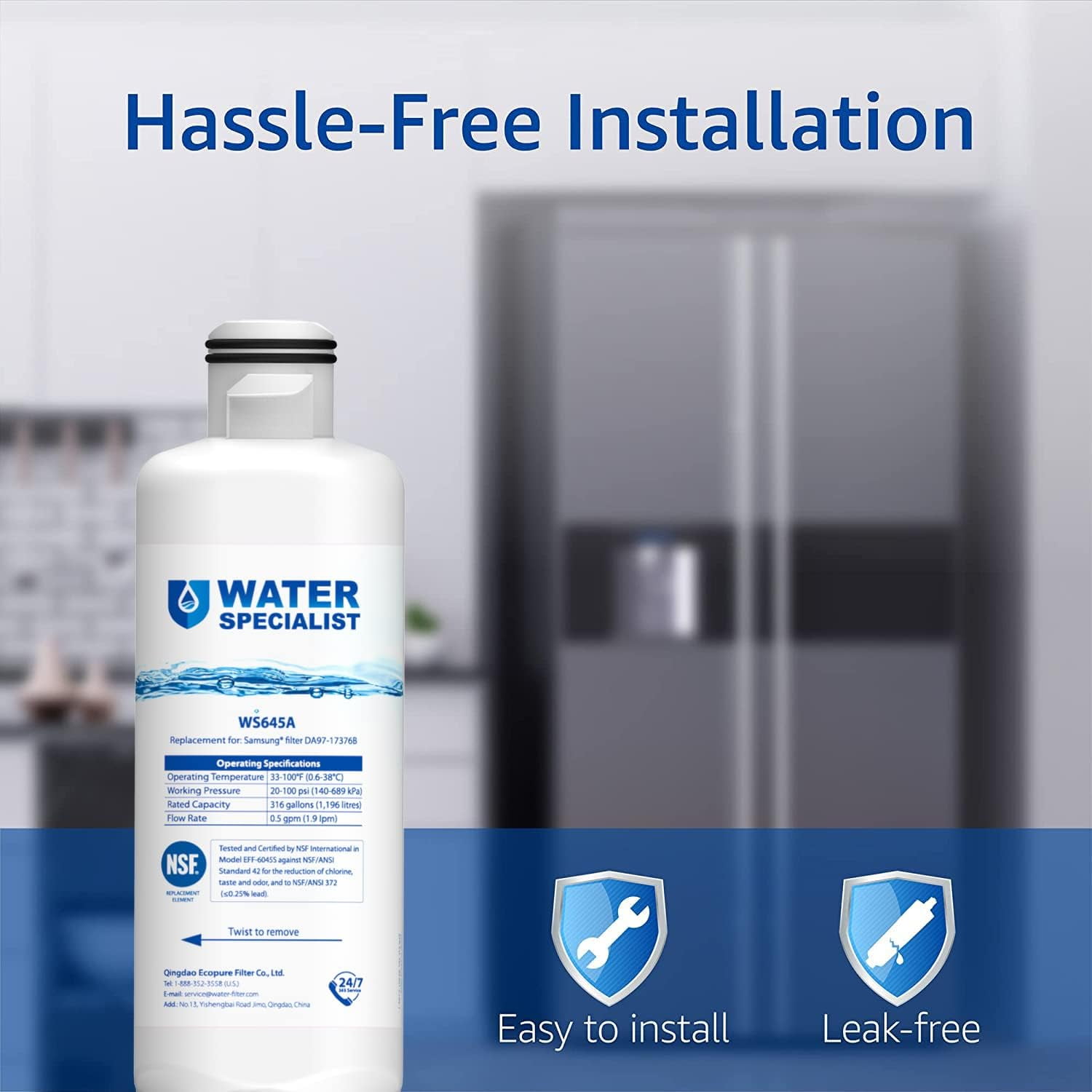 Waterspecialist WS645A Refrigerator Water Filter, Replacement for Samsung® DA97-17376B, HAF-QIN/EXP, HAF-QIN, RF28T5001SR,  3 Pack