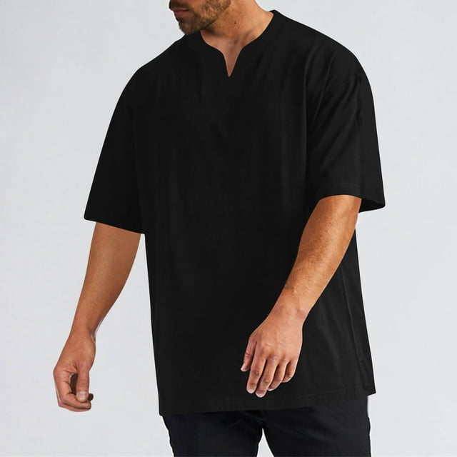 Styesk T-Shirts pour Homme T-Shirts pour Hommes Couleur Unie Décontracté Élasticité Sport Entraînement Manches Courtes Col en V