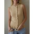 thumbnail image 3 of Women Sleeveless Ruffle Knit Cardigan Vest Button Down Cropped Tank Top, 3 of 6