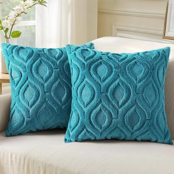 Wanhoo Throw Pillow Covers 20x20 Inch Set of 2, Soft Plush Faux Wool Teal Couch Pillow Covers, Spring Solid Dyed Accent Pillow Cases for Sofa Bed Living Room Home Decor