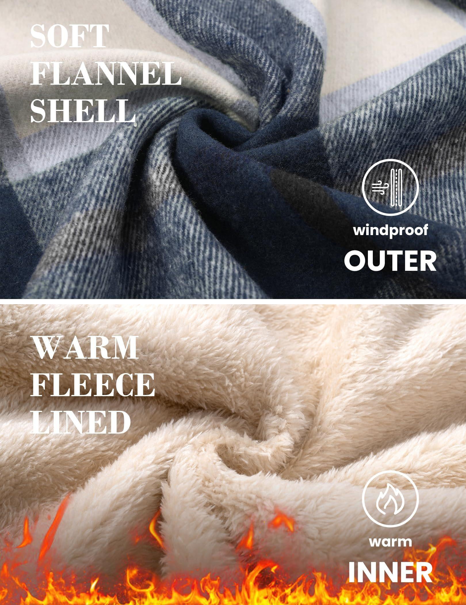 COOFANDY Men's Flannel Hooded Shirt Jacket Plaid Hoodie Zipper Sherpa Lined Winter Thermal Flannel