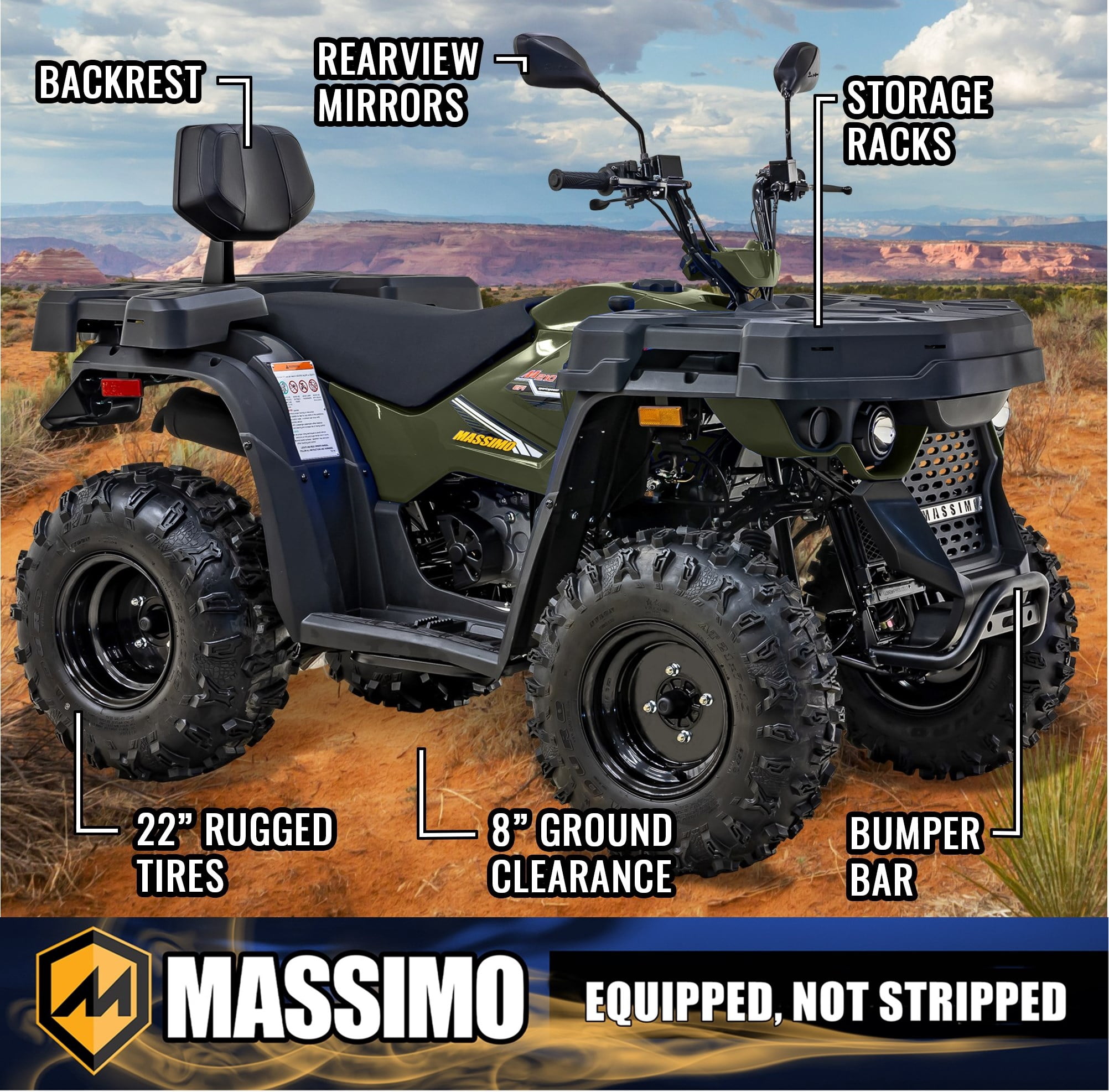Massimo MSA210 Adult ATV 177cc Quad All-Terrain Vehicle - Green