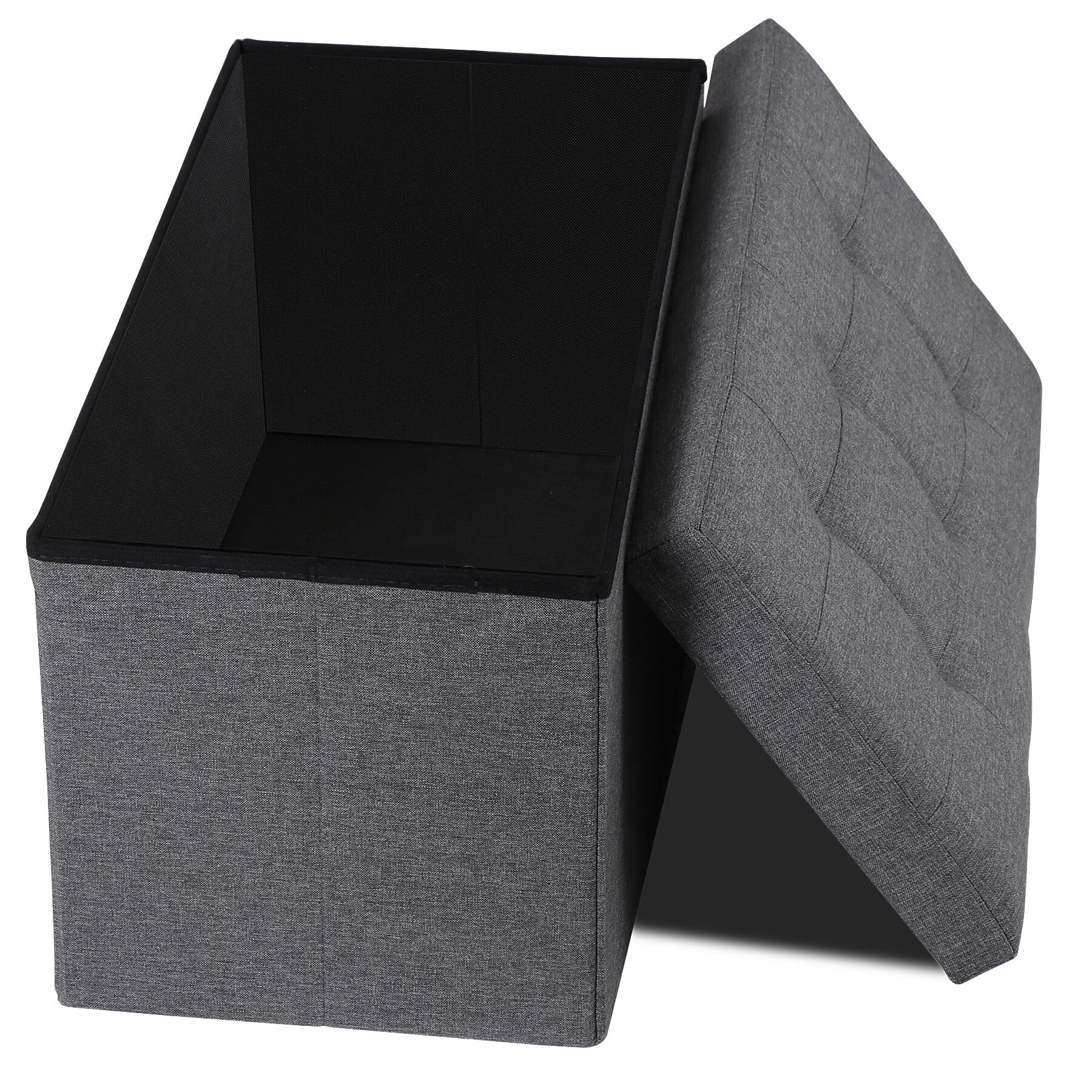 HomGarden 30'' Linen Storage Ottoman Bench Modern Foldable Footrest Padded Seat 660lbs Dark Gray