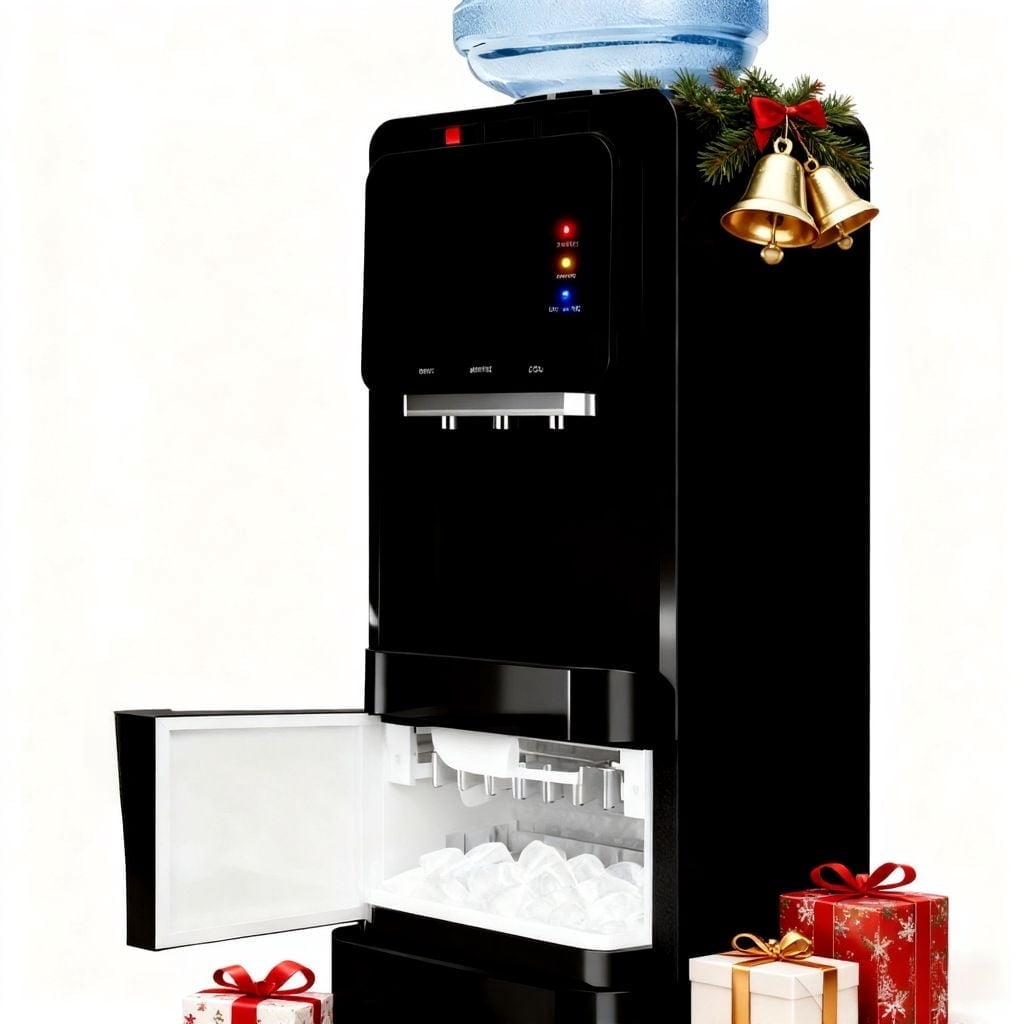 Patiosunny 4-in-1 Water Dispenser with Ice Maker, Compatible with 3–5 Gallon Bottles, Hot & Cold & Room Temperature with Fast Ice Making, Child Lock, for Home and Office, Black