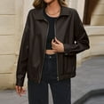thumbnail image 3 of WTOBBY Women's Biker Style Faux Leather Jacket Short Coat Zippered Front Stand Collar Casual Outerwear Solid Color Edgy Look for Concert Night,Coffee XL, 3 of 6
