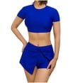 thumbnail image 2 of YHAJDS Womens Swimsuits Solid Color Short Sleeve Top with Built In Pads and Bottoms, 2 of 4