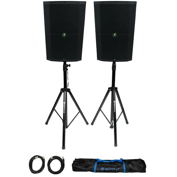 (2) Mackie Thump215XT 15" Powered DJ PA Speakers Stands Cables Bag Thump 212XT