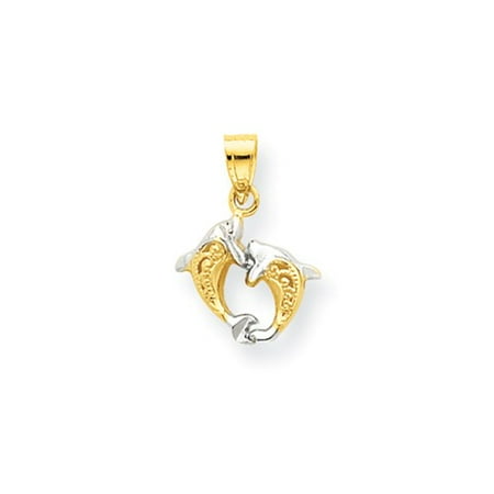 10K Yellow Gold & Rhodium Small Dolphin Pendant