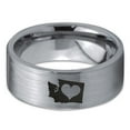 thumbnail image 2 of Tungsten Washington The Evergreen State Heart Band Ring 8mm Men Women Comfort Fit Gray Flat Cut Brushed Polished, 2 of 4
