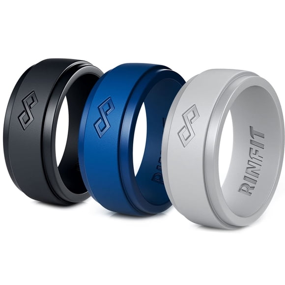 Rinfit Silicone Rings for Men - Mens Silicone Wedding Band - Infinity Silicone Ring Men - Rubber Wedding Rings - Patented Design - SetG, Size 10