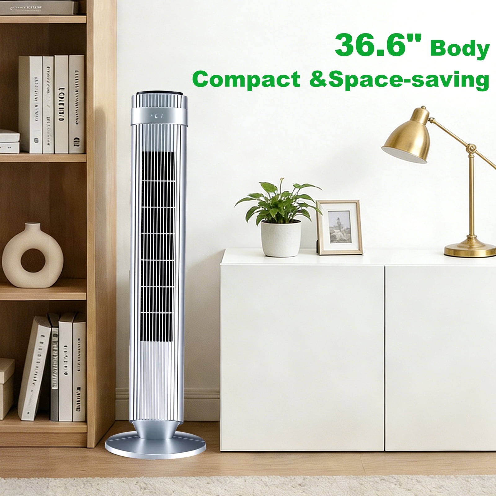 Quiet Tower Fan for Bedroom, Oscillating Fan with Child Lock & Night Light, 28dB, 12H Timer and Remote, 5 Speeds Cooling Fan for Nursery and Home,Silver