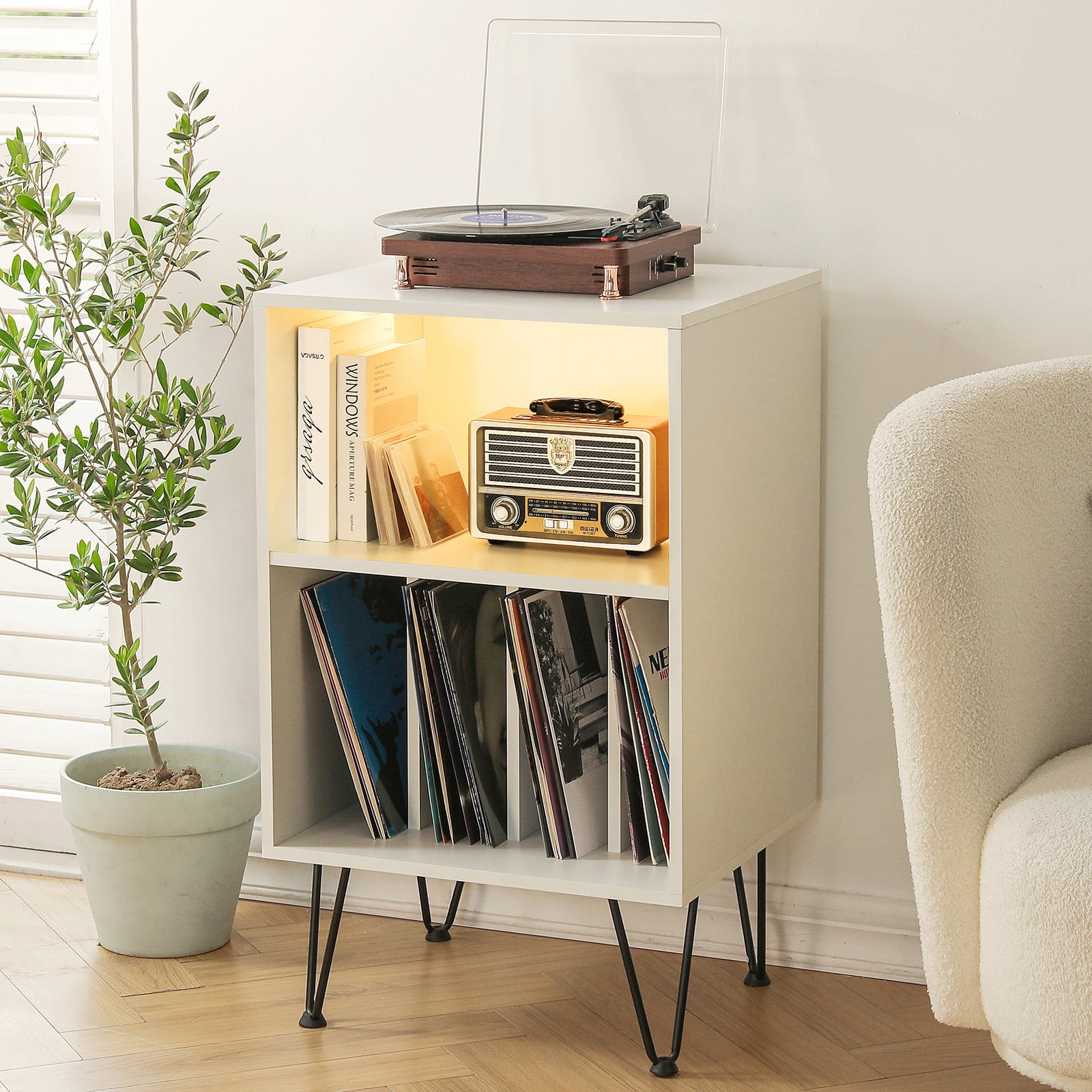 Hommpa End Table with Storage Shelf LED Side Table Cabinet for Living ...