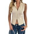 thumbnail image 2 of Womens Zip Up Sweater Vest Sleeveless Ribbed Knit V Neck Collared Striped Tank Tops Apricot S, 2 of 9