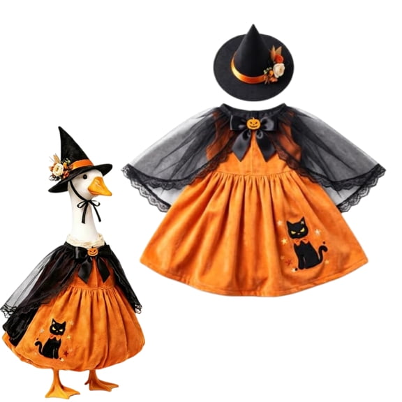 Halloween Porch Goose Outfit, Weather-Resistant Felt & Polyester Costume, Easy Slip-On Design, Spooky Pumpkin Witch Ghost Decor for 23" Goose Statue
