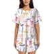 thumbnail image 1 of Fotbe bow ribbons Conjunto de Pijama Estampado para Mujer, 2 Piezas, Ropa de Dormir con Camiseta de Manga Corta y Shorts Suaves-Large, 1 of 6
