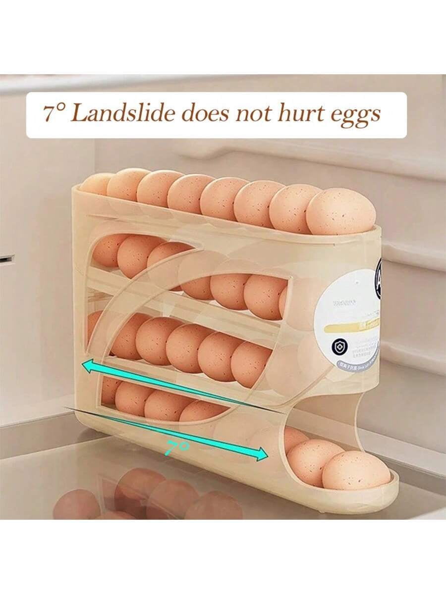 Space-Saving 4-Tier Refrigerator Egg Organizer with Smooth Rolling Wheels, Holds Up to 28 Eggs, Durable Plastic Kitchen Storage Rack for Easy Access and Freshness