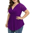 thumbnail image 2 of Big&Tall Fashion Womens Plus Size Cutout Asymmetric Cold Shoulder T-shirt V-Neck Tops Solid Color Short Sleeve Blouses for Women Dressy Casual ,Purple,5XL, 2 of 5