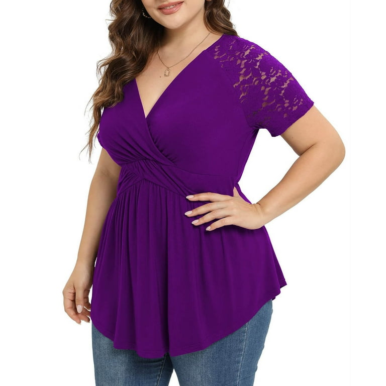 QWERTYU Plus Size Dressy Tops for Women Graphic Green Short Sleeve Shirt  Women Athletic Works Women Shirts Tunic Shirts for Leggings Purple XL