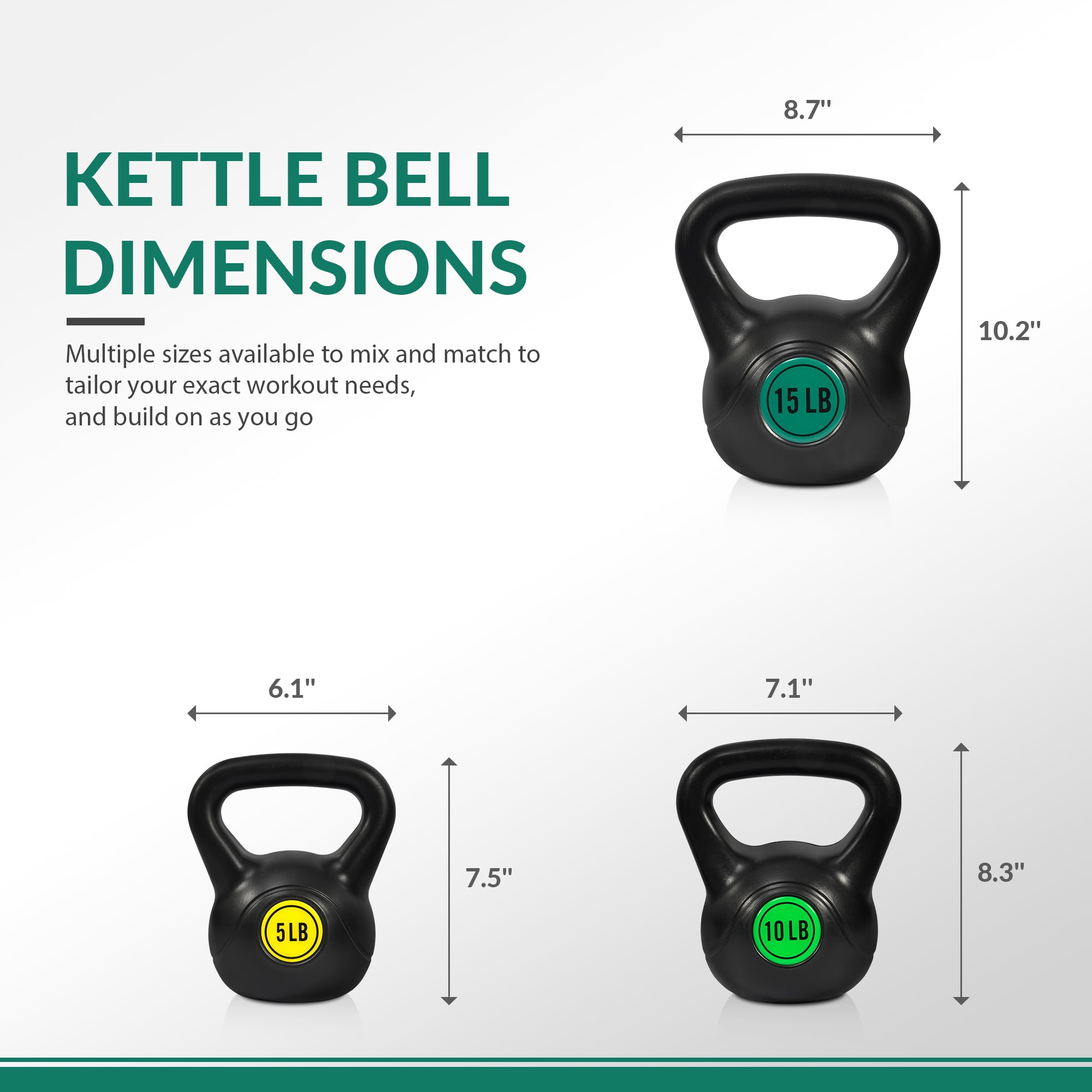 Signature Fitness Adjustable Sand-Filled Kettlebell Set, Black, Color-Coded Yellow/Green/Blue/Red Marks, Available in 30LB, 45LB, and 50LB Sets, Home Strength Training Equipment