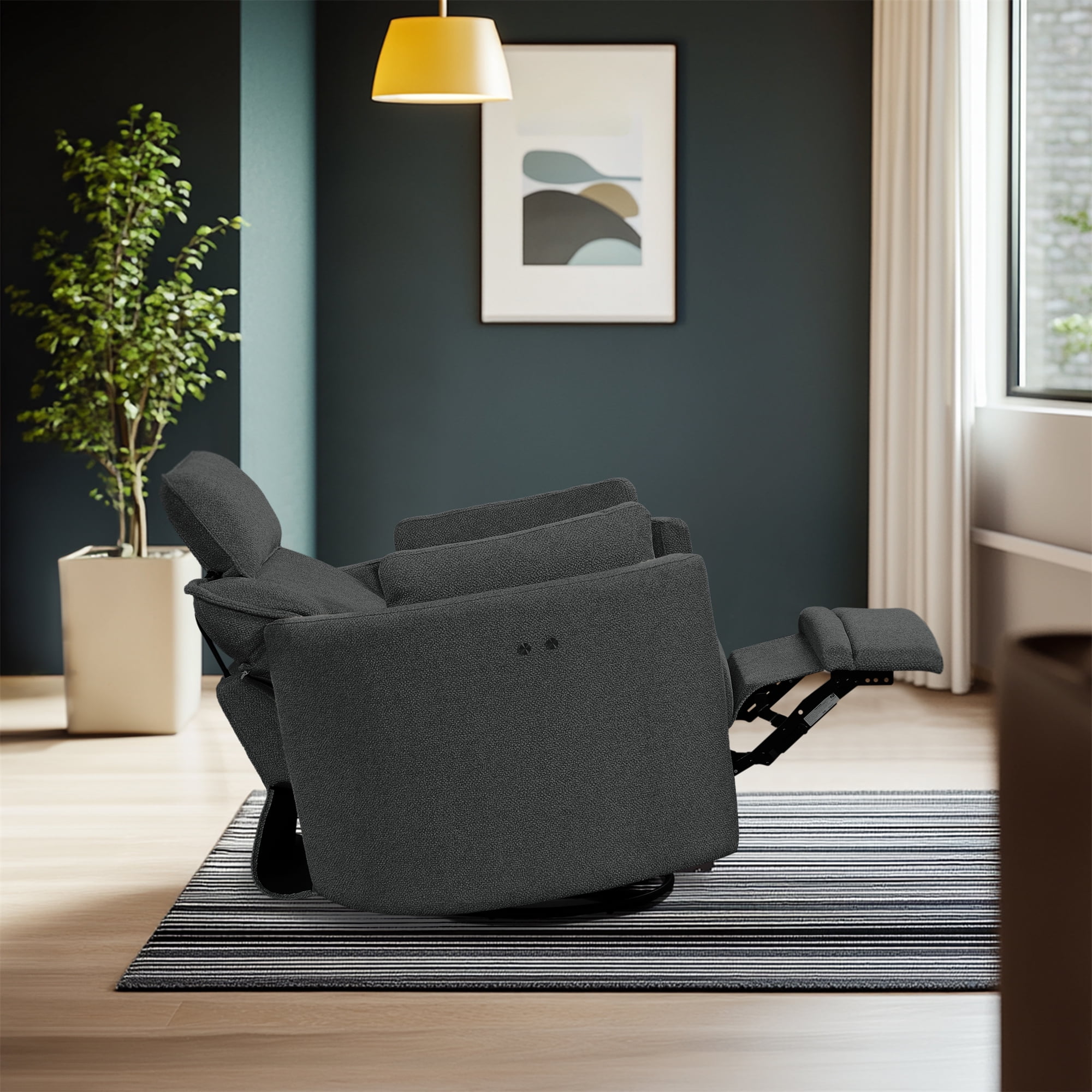 Cozy Soft Light Grey Swivel Power Recliner with Adjustable Headrest and Footrest