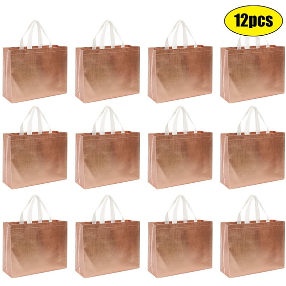 Reusable Shopping Bags Gift Bags with Handles Perfect for Party Favor Bags Grocery Bags Rose Gold 12 Pack