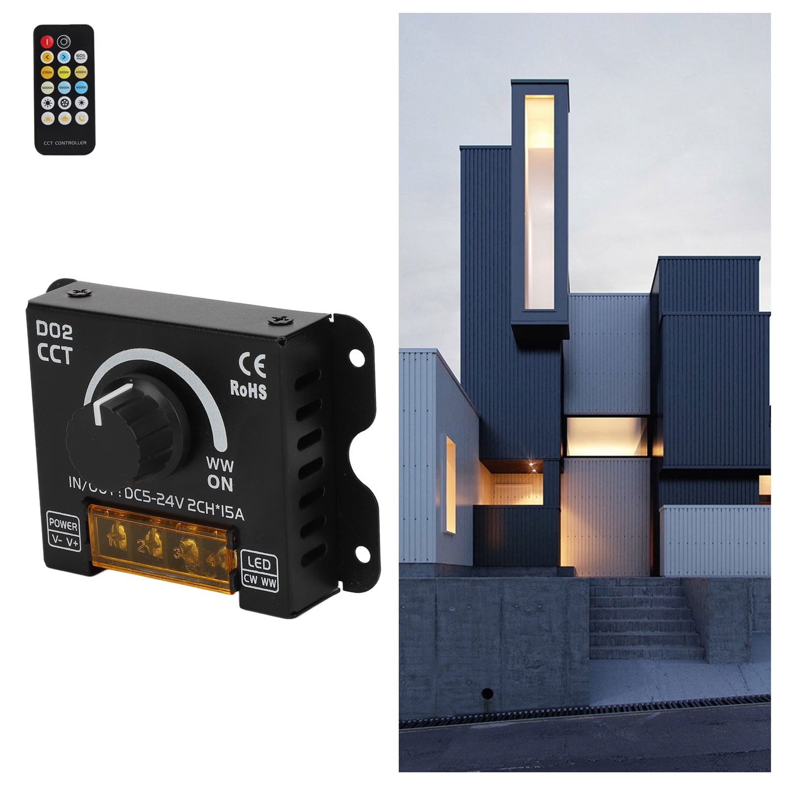 FAGINEY Light Dimmer,LED Dimmer 2 Channel 360 Degree Encoder Color Temperature Knob LED Light Strip Dimmer With Remote Control DC 5V‑24V,LED Light Strip Dimmer
