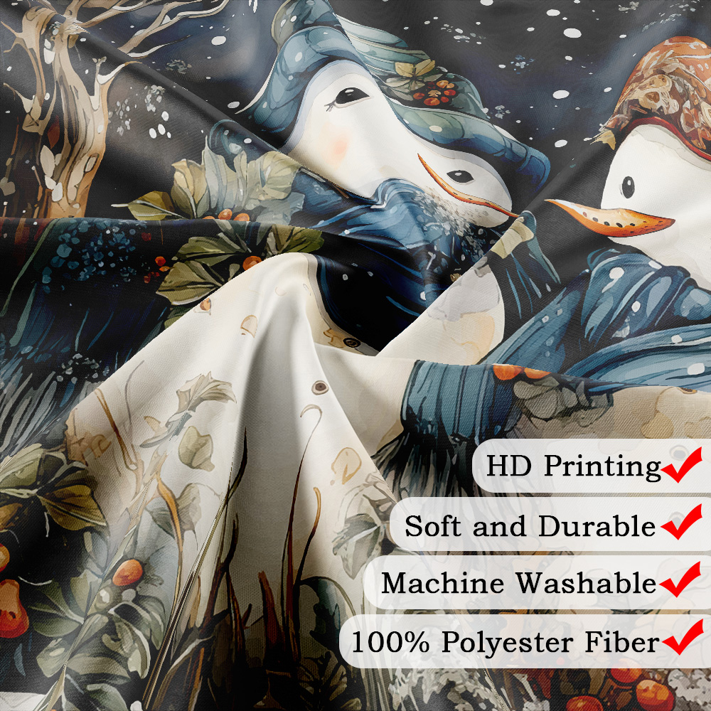 Merry Christmas Fabric Shower Curtain, Winter Snowman Shower Curtain Sets with Hooks, Xmas Snowman in Snowy Forest Waterproof Bathroom Accessories Decor 70X70in