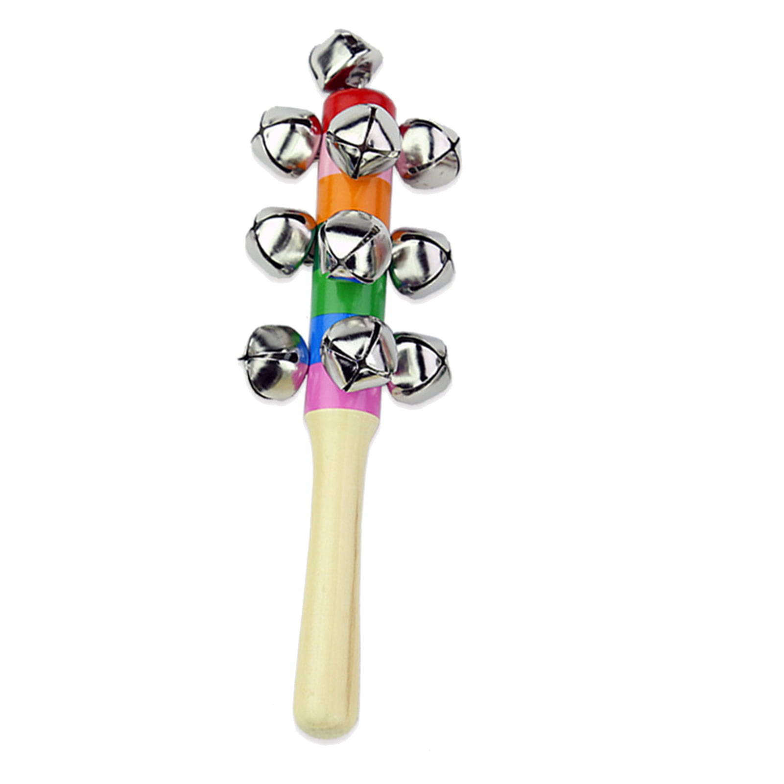 4 Pcs Vivid Color Rainbow Handle Wooden Bells Jingle Stick Shaker Rattle 5/10 Jingle Bells Baby Kids Children Musical Toys 